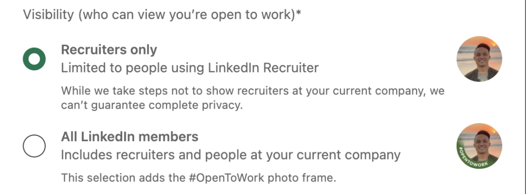 Setting Your LinkedIn Visibility Open to Work